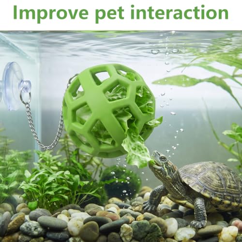 Turtle Feeder Ball Tortoise Enrichment Toys Floating Feeder Toys with Chain | Silicone Hanging Hay Feeder for Small Animals, Turtle Foraging Aquatic Tank Accessories for Pet Tortoise Bearded Dragon