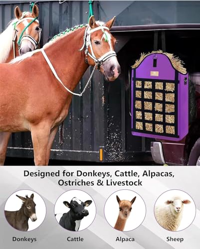 Hay Bags for Horses,4 Packs Slow Feed Hay Bags for Goats,Sheep,Donkey,600D Reinforced Oxford Hay Feed Bags with Front Hay Nets Design, Easy to Fill and Hang with Large Opening (3Black) - color: 3Black