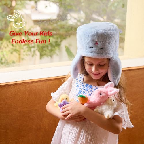 Vposyako 7 Piece Easter Basket Eggs Playset Stuffed Rabbit Chick Lamb Toy Set for Kids Girls Boys Ages 3+ Easter Bunny Basket Plush Sensory Toys Soft Plush Toy for Easter Party Favors - style: Blue Easter Basket