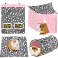 Guinea Pig Hideout, 4 Pack Tunnel & Mat & Corner Hide & Hay Bag | Soft Fleece Small Animal Hideaway Set Cage Accessories for Guinea Pig, Rabbit, Ferret, Chinchilla, Hedgehog - size: 4 pack