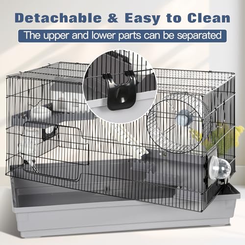 Large Hamster Cage Starter Kit 22x12x15in for Syrian Hamster Dwarf Hamster | with Large Silent Wheel, Large Bathtub, Hide-House, 2 Platforms, 3 Ladders, Water Bottle, Food Bowl, 2 Tube Ports, 2 Handles