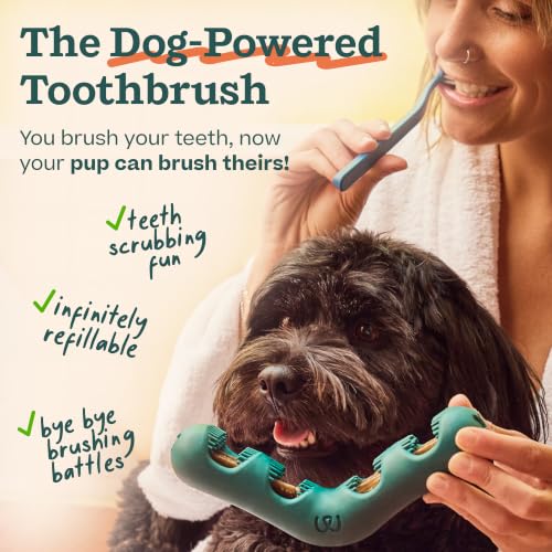 WOOF Bite n' Brush Dog Dental Chew Toy for Medium to Large Dogs 25 lbs & Up | Dog toothbrush toy, V-shaped design, reusable, easy to clean, dental dog toy - size: Large