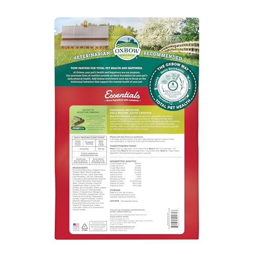 Oxbow Essentials Chinchilla Food, Made with Oxbow Alfalfa, Vitamin & Mineral Rich Food for Chinchillas, Small Animal Pet Pellets, Made in USA, High Fiber, 10 lb Bag | Chinchilla Food, All Ages, Uniform Diet, Alfalfa Hay, High Fiber, Prevents Selective Fee