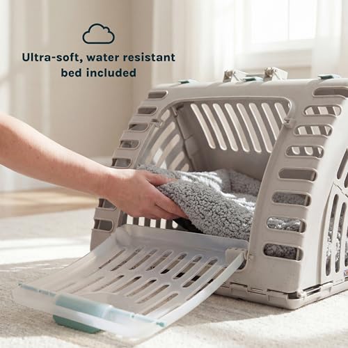 SportPet X-Large Hard-Sided Travel Cat Carrier - Cat Carrier with Patented Wide Side-Opening Door, Foldable Portable Pet Carrier with Removable Bed for Cats & Small Pets up to 35lbs - Gray - color: XL Carrier w/ Bed (Gray)