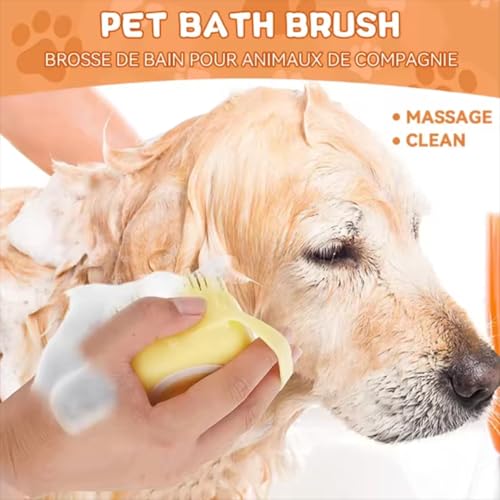 Pet Grooming Bath Brush with Shampoo Dispenser, Soft Silicone Bristle Massage Brush for Dogs and Cats, Gentle Scrubber for Long & Short Haired Pets, Shower Bathing Grooming -yellow - color: Yellow