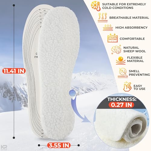 1 Pair Shoe Insoles for Women, Trim-to-Fit, US Size 6–11 Women, 4–13 Men | Sheepskin Womens Boot Insoles; Ultra Thin Profile, Soft Warm Cushioning, All-Season Wear; for Women and Men - color: Winter