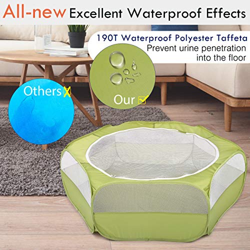 Pawaboo Small Animal Playpen with Zippered Cover,Green | Portable pop-up pet tent for supervised rabbits, guinea pigs, chicks and kittens; water-resistant bottom and 3 metal rods - color: A-Green
