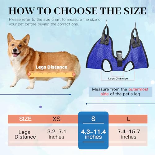 PatiencET Dog Grooming Hammock Kit | For Cats & Dogs up to 17 lb, Hanging Harness and Sling for Nail Trimming, Includes Clippers/Trimmer, File & Comb, Blue S - color: Blue, size: S (17 LB Max)