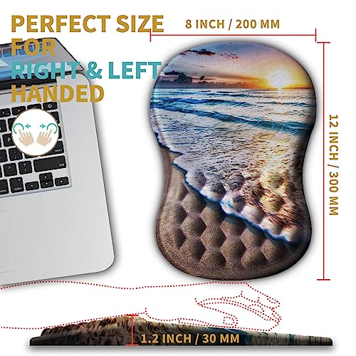 Hokafenle Ergonomic Mouse Pad Wrist Support with Massage Design, Wrist Rest Pain Relief Mousepad with Memory Foam&Non-Slip PU Base, Mouse Pads for Wireless Mouse & Desk (12x8 inch,Sunrise Beach) - color: HK017-Sunrise Beach