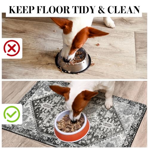 Dog Food Mats for Floors, Absorbent Dog Bowl Mat for Food and Water Dispenser Mat, Quick Dry Cat Food Mat Pet Supplies - color: Black, size: M(16"×24")