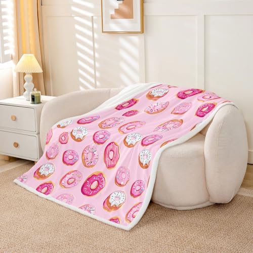 Feelyou Girls Donuts Blanket - Pink Chocolate Doughnut Throw for Couch, Bed, Sofa - Kawaii Food Sherpa Blanket - 30"x40" - color: Multi 3, size: Baby