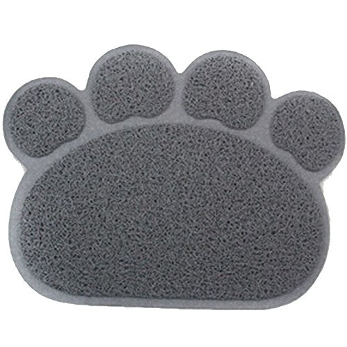 PVC Pet Dog Cat Puppy Kitten Dish Bowl Food Water Feeding Placemat, Non-Slip Cat Litter Mat Paw Shape, Grey Small - color: Grey, size: Small(11.8"x15.7")