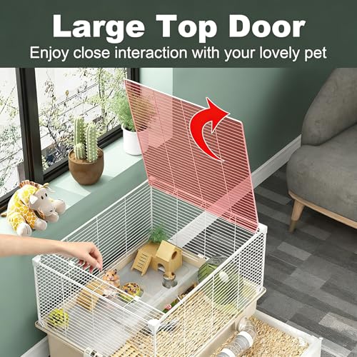 Oneluck 2 Tiers Large Hamster Cages with Accessories,Drawer-Style for Easy Cleaning,Small Animal Habitats for Syrian Hamster,Gerbil, Mice(White)