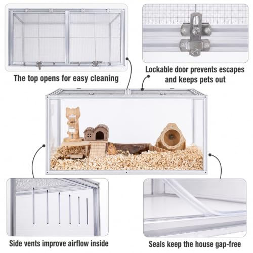 Large Hamster Cage 40x20x20 in, Acrylic Hamster Enclosure with Metal Frame | Chew-proof, Vent holes, Hinged top - size: 40.0"L x 20.0"W x 20.0"H