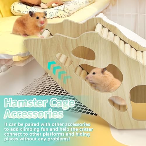 PINVNBY Hamster Climbing Ladder and Tunnel Hideout Wooden Hamster Climbing Toy Cage Decor Accessories for Gerbil Mice or Other Small Animals (Maze Tunnel)