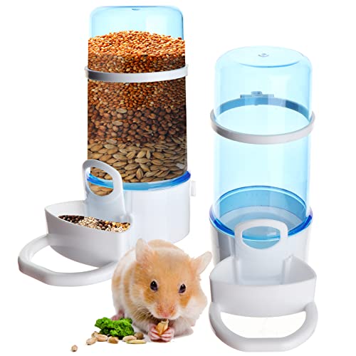 2 Packs Pet Feeder and Waterer, Self Dispensing Automatic Hamster Feeder, Food and Water Dispenser Set,Small Animal Dog Cat Pet Food Bowl, for Dogs Cats Pets Animals, 16x14cm, Blue (Blue) - color: Blue