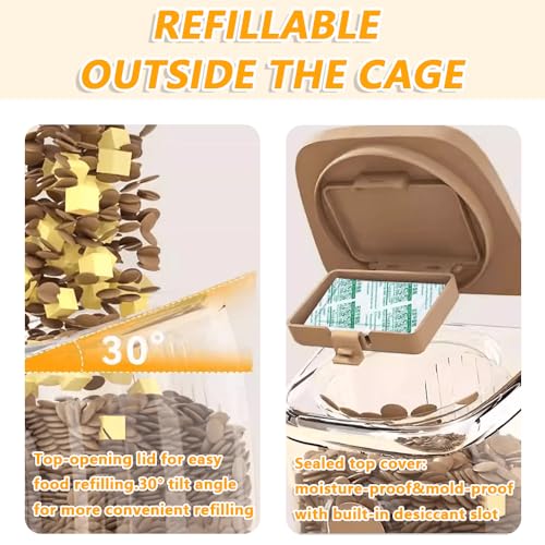 2-Pack Cage-Style Large Capacity Hanging Automatic Pet Feeder & Water Dispenser 50oz/1500ml,for Cages 0.98" Max Inner,1.77"-2.56" Outer,for Small/Medium Dogs, Cats, Rabbits & Guinea Pigs - color: Yellow