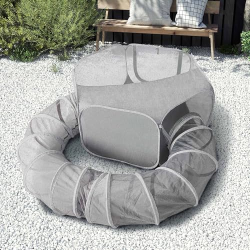 X-ZONE PET Portable Cat Play Tunnels, Catio Outdoor Enclosed Tent Playpen with Tunnel, Indoor Enclosure for Cats & Small Animals, Gray - color: Light Gray