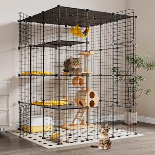 Oneluck Extra Large Cat Cage,4-Tier Catio, DIY Metal Cat Enclosure with Platforms,55 Inch Indoor Cat Cage for 1-3 Cats, Indoor Cat Playpen for Cats Rabbits Small Animals - size: 41.3"L x 41.3"W x 41.3"H