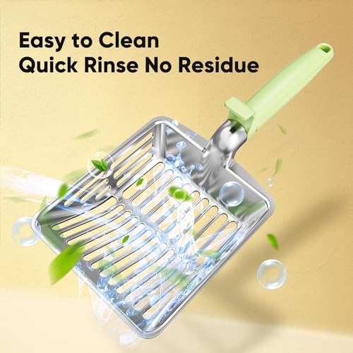 Metal Cat Litter Scoop, Large Cat Scooper with Deep Shovel & Dual Sifting Holes for Fast & Precise Sifting, Space Aluminum Kitty Litter Scooper with Long Handle & Easy-to-Hang Hook - Mint - color: Mint