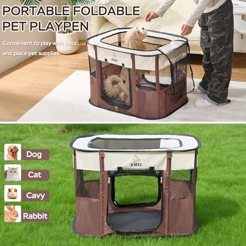 Portable Foldable Pet Playpen Collapsible Crates Kennel Playpen for Dog cat and Rabbit &Travel playpen Outdoor or Indoor (Medium（31.5" L x 23.6" W x 21.7" H）, Brown) - color: Brown, style: Medium（31.5"L x 23.6"W x 21.7"H）