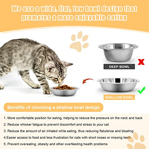 Stainless Steel Cat Bowl - Shallow Wide Flat Cats Food Bowls,Metal Kitten Dishes Whisker Friendly Fatigue Relief,Replacement Basic Kitty Plates for Elevated Stand,Dishwasher Safe（Set of 12）