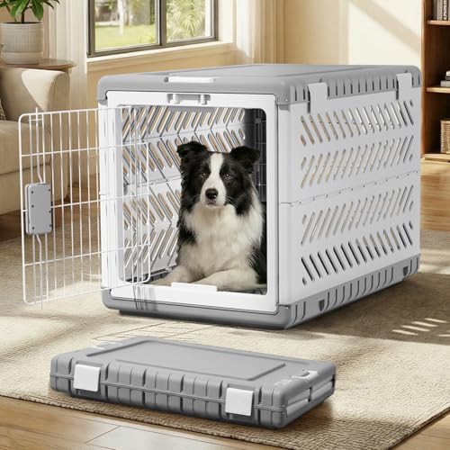 Collapsible Dog Crate for Large/Medium Dogs - 36" L Foldable Dog Cage No-Tool Assembly, Travel Dog Crate with 2 Wheels - Easy to Carry, Space-Saving, Indoor Outdoor Use, 36.4"(L) x22.84(W) 25.8"(H) - size: 36.4"L x 22.8"W x 25.8"H