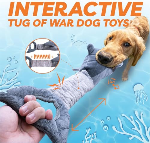 LEGEND SANDY Large Squeaky Dog Toys to Keep Them Busy, Interactive Plush Dog Toy,Crinkle Tug of War Dog Chew Toy for Small, Medium, and Large Dog | Squeaky Pet Toys, Dog Chew Toys to Keep Them Busy - color: Grey Shark