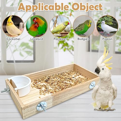 BNOSDM Wooden Bird Feeder for Cage Natural Wood Bird Foraging Box Food Dish for Small to Medium Birds Parrot Feeding Cups for Cockatiel, Lovebird, Parakeet, Budgies (Large) - size: M:11.8 x 5.9 x 1.6in