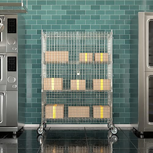 Commercial Grade NSF Listed Metal Wire Mesh Storage Chrome Mobile Security Cage Kit, 24" x 48" x 70", Perfect for Warehouse, Grocery Store, Restaurant, Dishroom - color: Chrome, size: 24" x 48" x 69"