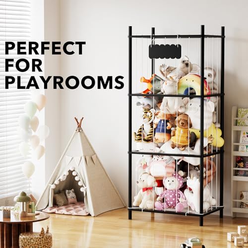 SpaceAid Stuffed Animal Storage Organizer, Wood Animals Zoo Toy Plushies Storage Holder, Large Capacity Plush Toy Cage for Playroom Organization, 22.8" Wide, Black - color: Black, size: 22.8"W x 15.8"D (Extra Large)