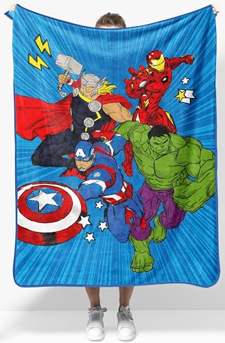 Jay Franco Kids Plush Throw Blanket – Soft & Cozy Fleece Throw for Bedroom & Couch Décor, Official Licensed Product, Blue - Avengers, 40x50 - Travel Blanket - color: Blue - Avengers, size: 40x50 - Travel Blanket