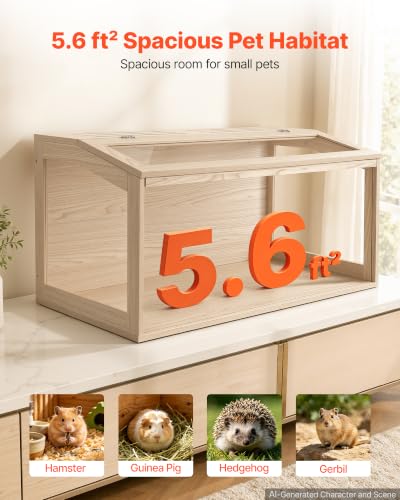 VEVOR Wooden Hamster Cage 40.1"x20.4"x20.1" 270° Viewing Hamster Habitat, Chewproof Acrylic Small Animal Cage with Openable Top, Large Pet Enclosure for Syrian/Dwarf Hamsters, Guinea Pigs & Gerbils - size: 40.1"L x 20.4"W x 20.1"H