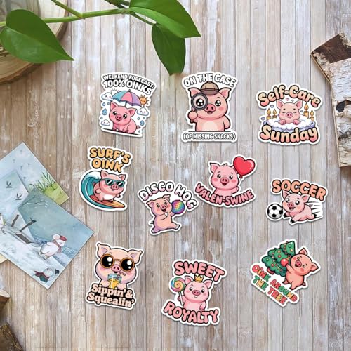 Vybonz Pig Sticker Cute Animal Decal Funny Cartoon Farm Animal | Pig Stickers with Funny Animal Characters and Quotes for Farm Lovers, Laptop, Water Bottle, Journal and Notebook Use - color: Pig, size: 3in