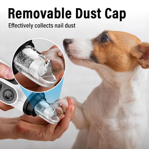 Casfuy Smart 6-Speed Dog Nail Grinder - 50% More Power Pet Nail Grinder with 2 LED Lights Quiet Rechargeable Electric Dog Nail Trimmers File Toenail Grinder for Large Medium Small Dogs & Cats (White) - color: White