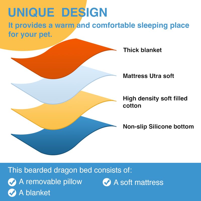 Bearded Dragon Hammock Sleeping Bag Set- Hanging Pet Bed with Pillow and Blanket Hideout Habitat with Soft Warm for Bearded Dragon Lizard Leopard Gecko and Small Pet Animal（Beige + Orange Quilt） - color: Beige + Orange Quilt