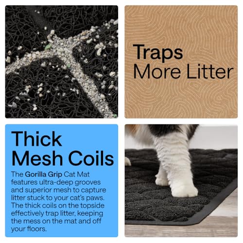 GORILLA GRIP Cat Litter Box Mat, Cushioned Coil Mesh Litter Trapping Mats, Scatter Control Supplies for Less Mess, Phthalate Free, Ultra Deep Catch Grooves, Rinse or Vacuum to Clean, 30x20 Black - color: Black, style: Medium (30" x 20")