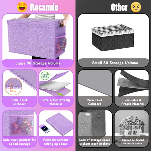 Large Toy Storage Box with Lid, Dividers, Collapsible Kids Toy Chest Purple | Toy Box for Boys, Girls, Nursery, Bedroom, Living Room, Playroom, 25 x 13 x 16 inches - color: Large Purple