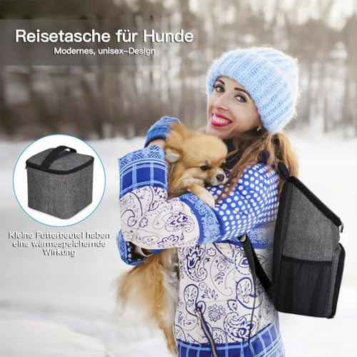 BAGLHER丨Dog Travel Bag, Airline Approved Pet Supplies Backpack, Dog Travel Backpack Accessories Set with 2 Silicone Collapsible Bowls and 2 Food Baskets, Gray - color: Grey-A
