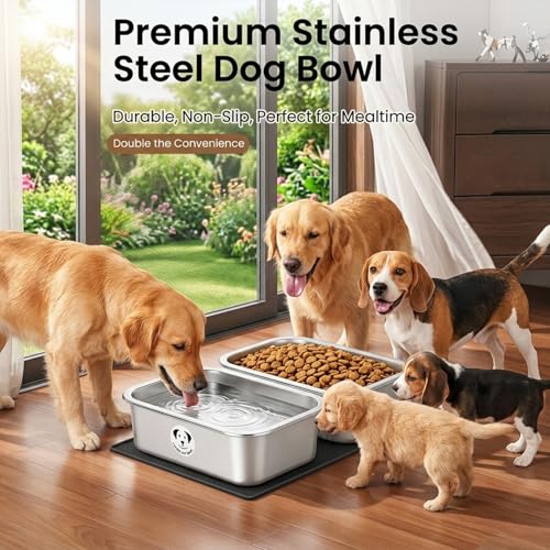 2 Pack Stainless Steel Dog Bowls for Large Dogs with Non-Slip Mat, High Capacity Metal Dog Food Bowls, Food and Water Bowl for Larges, X-Large, and Big Dogs 1.25 Gallons - size: 2Pack- 1.25 Gal with Mat