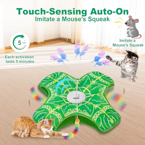 Interactive Cat Toys for Indoor Cats,Automatic Kitten Tunnel Toys | Rechargeable Touch Activated, Hide and Seek Design, Colorful Fluffy Tail & Butterfly, Cat Enrichment Toy for Bored Cats - color: Green Cover Cloth Toy