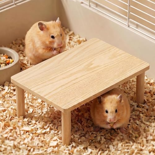Hamster Play Platform Wooden Cage Accessory for Small Hamsters, Natural Multi-Level Climbing Playground & Rest Area, Enrichment Habitat Decor for Dwarf Syrian Hamsters