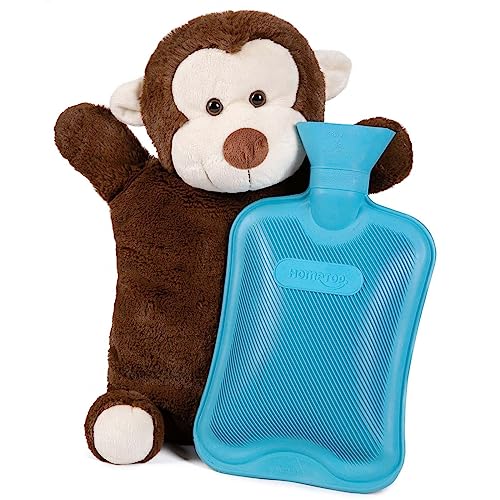 HomeTop Premium Classic Rubber Hot Water Bottle with Triceratops Cover | Natural rubber hot water bottle,Long-lasting heat retention,Snuggly all-night warmth - color: Blue/Monkey