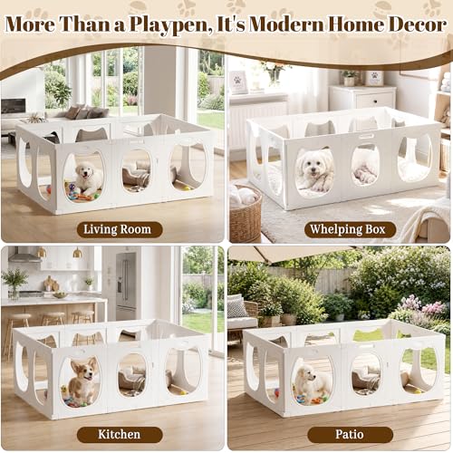 Clear Acrylic Dog Playpen Indoor with Toy & Door (24" H, 10 Panels, White) | Transparent Puppy Playpen for Dogs, Cats, Rabbits or Small Pets, Indoor Modern Dog Play Pen for Home, Easy Clean & Assemble