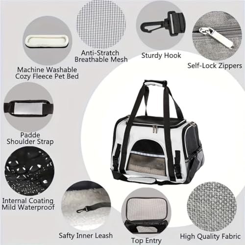 Cat Carrier Bag, Airline Approved Soft Carrier for Cats & Small Dogs | Airline approved pet carrier for pets under 15lb, breathable mesh with privacy cover, lightweight, foldable & washable - color: Black With Gray