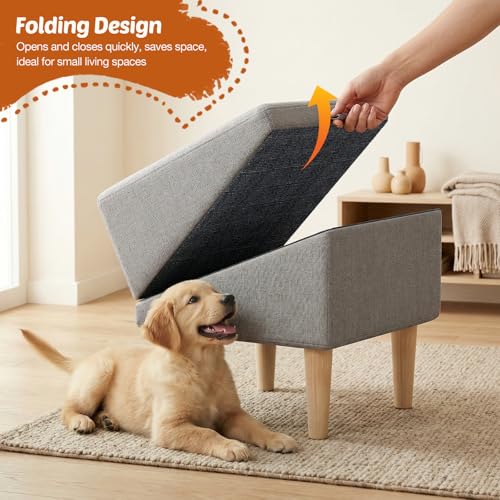 Foldable 15 Inch Dog Ramp, Ramply Split Ottoman with Detachable Washable Treads, 2-in-1 Folding Pet Ramps Stairs for Couch and Bed, Sturdy Ramp for Cats and Small to Medium Dogs - color: Light Gray