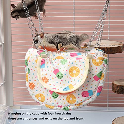 Sugar Glider Pouch Cage Accessories, Small Pet Cage Hammock Guinea Pig Bed Hideout, Rat Hanging Bed with Hideout for Hamster, Squirrel (Fruit White) - color: fruit white