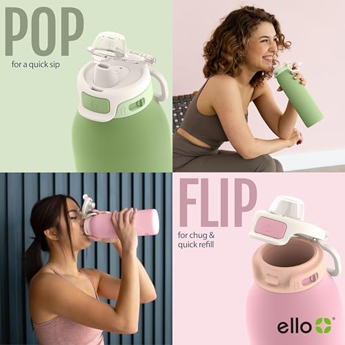 Ello Pop & Fill Insulated Stainless Steel Water Bottle with Quick Fill Lid, Leakproof Locking, Sip or Chug Spout, BPA-Free, Double Wall Vacuum Insulated for Sports, Travel & School- 22oz / 32oz / 40oz - color: Zebra, style: 32oz