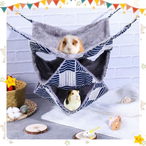 3 Tier Guinea Pig Cage Accessories,Ferret Rat Hammock, 13.7x13.7 Inches,Pet Cage Hanging Bunkbed Hammock for Small Animals, Guinea Pig, Ferret, Squirrel, Chinchilla, Rat,Parrot - color: blue check