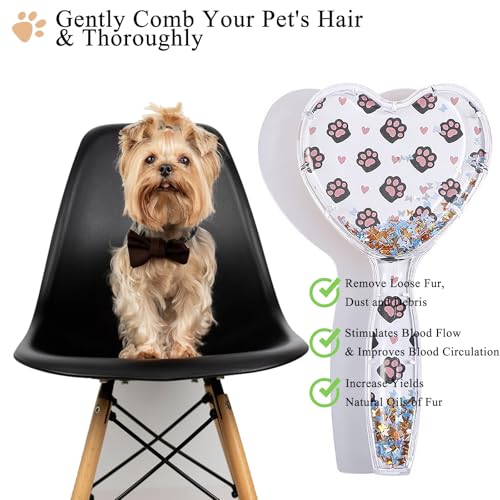 Small Dog Brush, Soft Dog Grooming Brush for Shih Tzus, Yorkies, Maltipoos, Maltese, Love Shape Puppy Massaging Pet Hair Brush, Cat Brush, for Small Dogs Cats of All Hair Types (Cute Paws) - color: Cute Paws